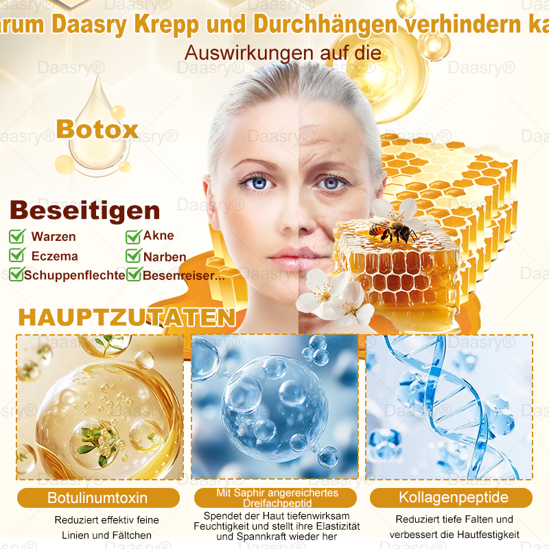 🔥 🇩🇪Made & Shipped from Germany | Clinically Inspired: Daasry® Bee Venom Treatment Cream with bee venom peptides, hyaluronic acid, collagen, and triple peptides💧. Targets wrinkles, sagging, stretch marks, age spots—firms, lifts, and rejuvenates.
