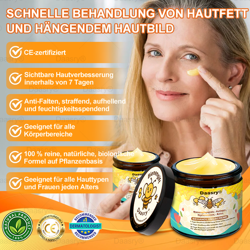🔥 🇩🇪Made & Shipped from Germany | Clinically Inspired: Daasry® Bee Venom Treatment Cream with bee venom peptides, hyaluronic acid, collagen, and triple peptides💧. Targets wrinkles, sagging, stretch marks, age spots—firms, lifts, and rejuvenates.