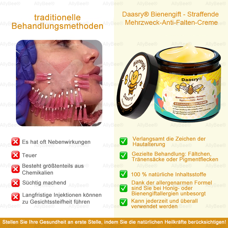 🔥 🇩🇪Made & Shipped from Germany | Clinically Inspired: Daasry® Bee Venom Treatment Cream with bee venom peptides, hyaluronic acid, collagen, and triple peptides💧. Targets wrinkles, sagging, stretch marks, age spots—firms, lifts, and rejuvenates.